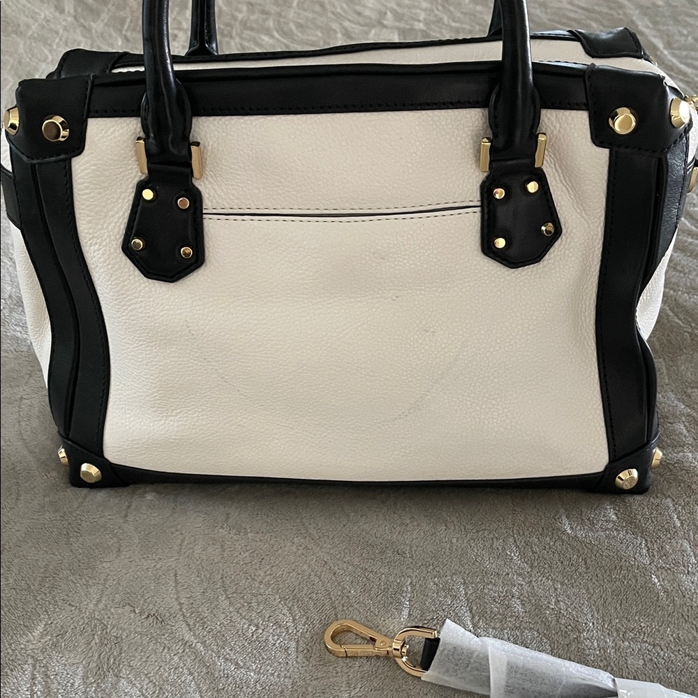 New Michael Kors White and Black Leather Satchel with Gold Hardware - Picture 2 of 6
